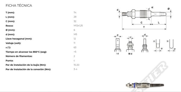 BUJIA DE PRE Y POST CALENTAMIENTO COBALTO*HC127 - Imagen 1