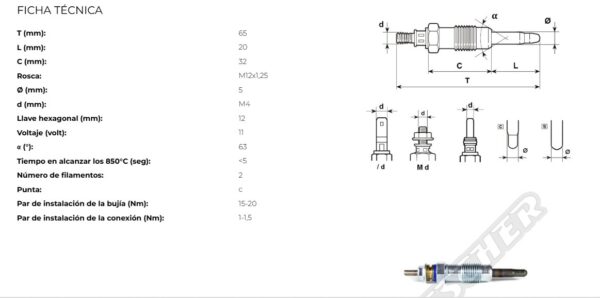 BUJIA DE PRE Y POST CALENTAMIENTO COBALTO*HC129 - Imagen 1