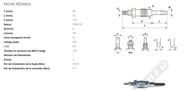 BUJIA INCANDESCENTES HESCHER HC217 - Imagen 1